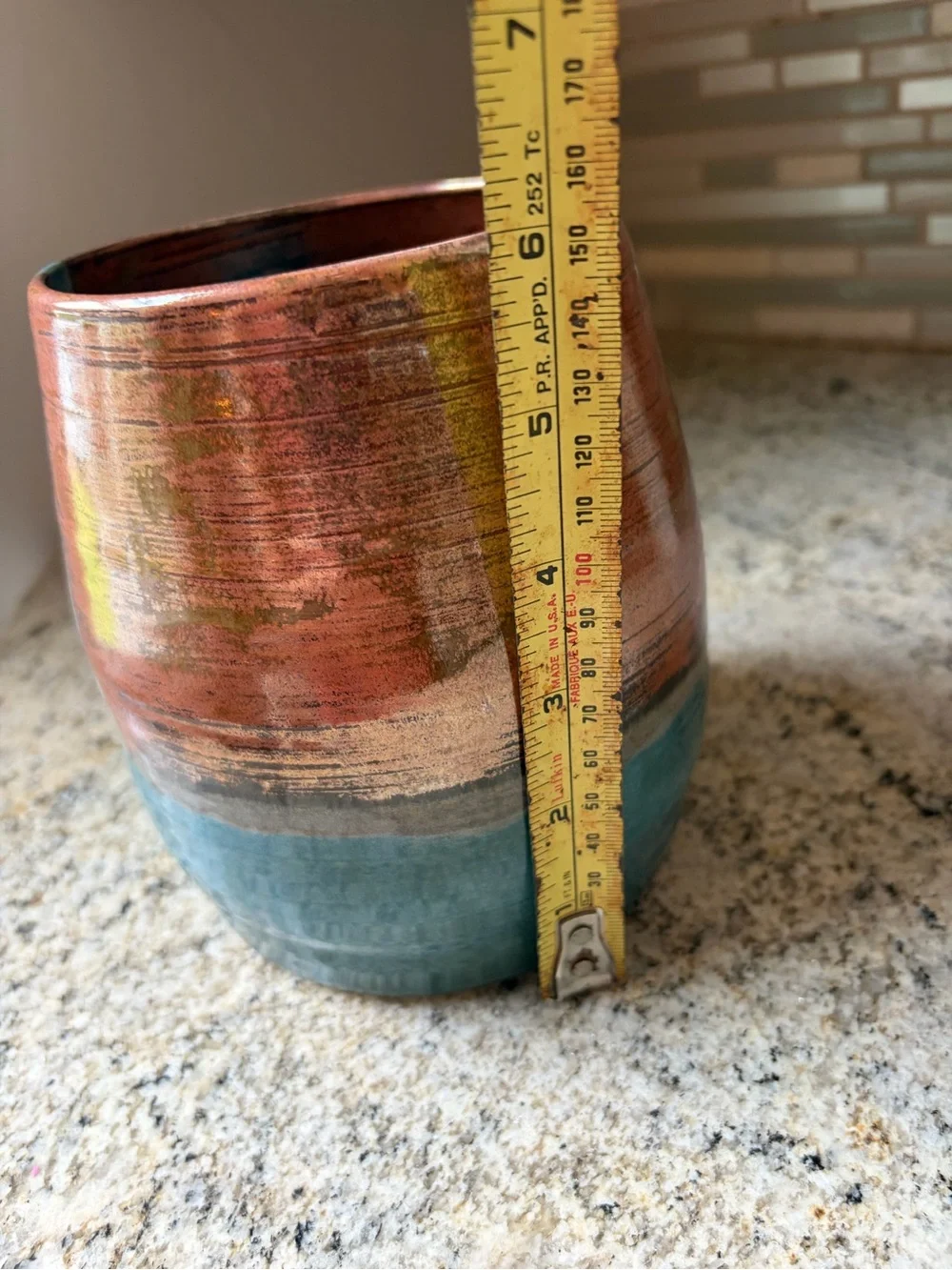Studio Art VAMP Pottery Earthware Vase  Utensil Holder copper turquoise